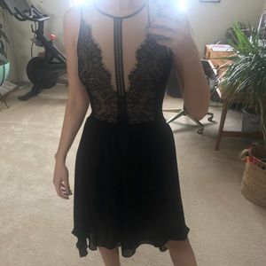 Black lace high low hem dress